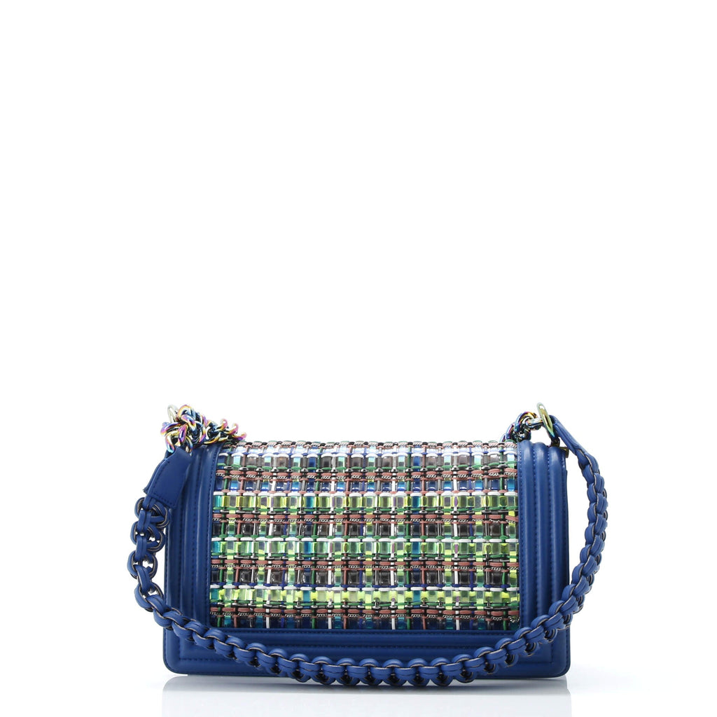 Boy Flap Bag Woven PVC with Lambskin Old Medium