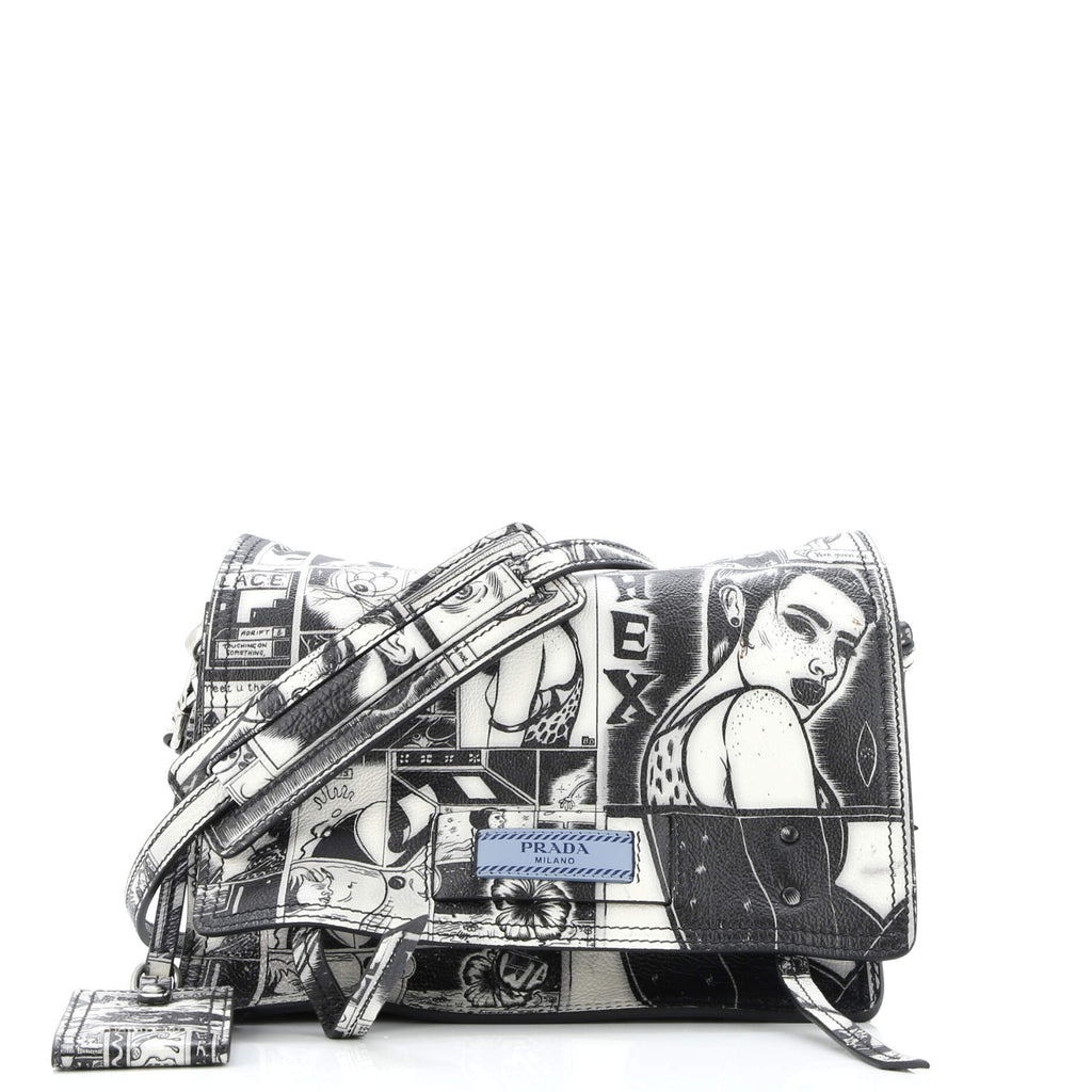 Etiquette Flap Bag Printed Leather Small