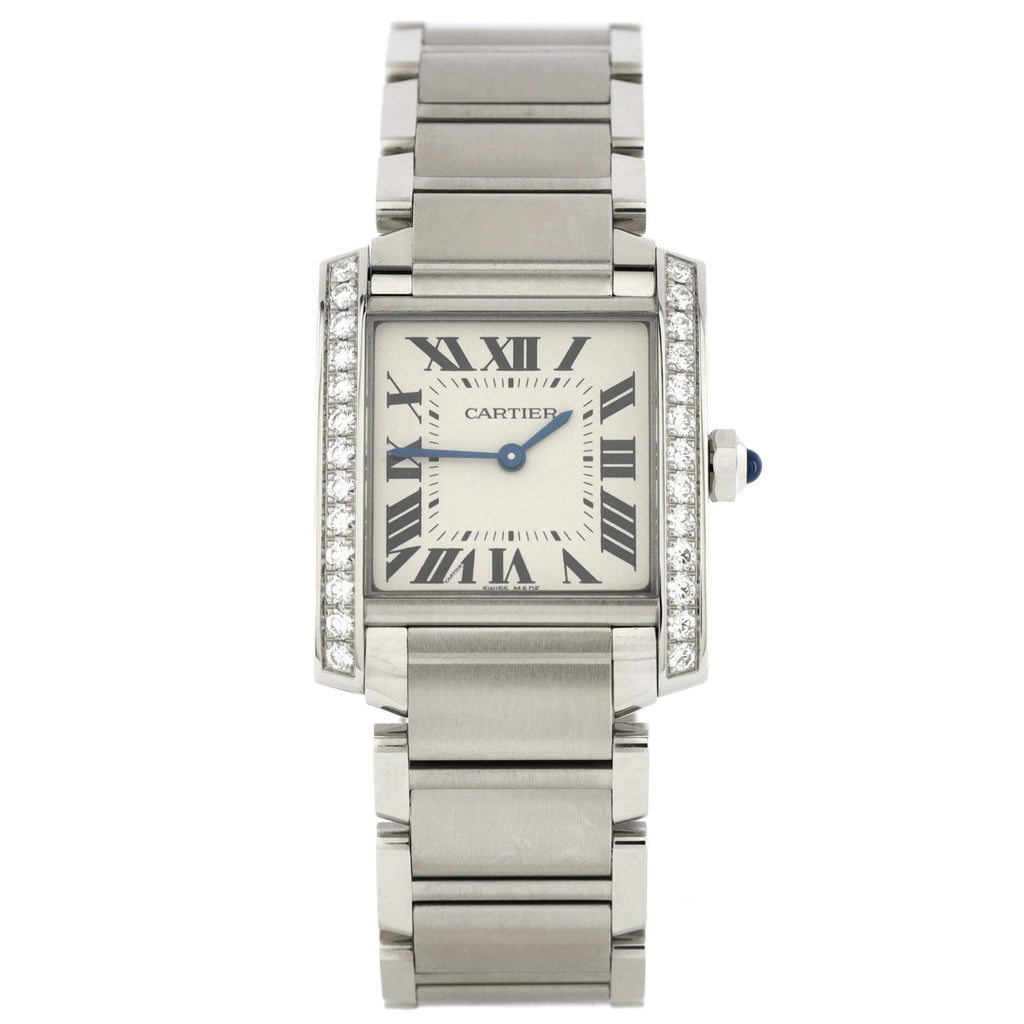 Tank Francaise Quartz Watch Stainless Steel with Diamond Bezel 25