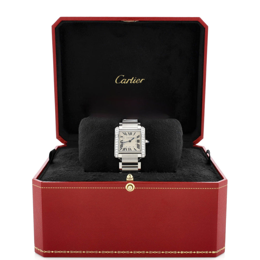 Tank Francaise Quartz Watch Stainless Steel with Diamond Bezel 25