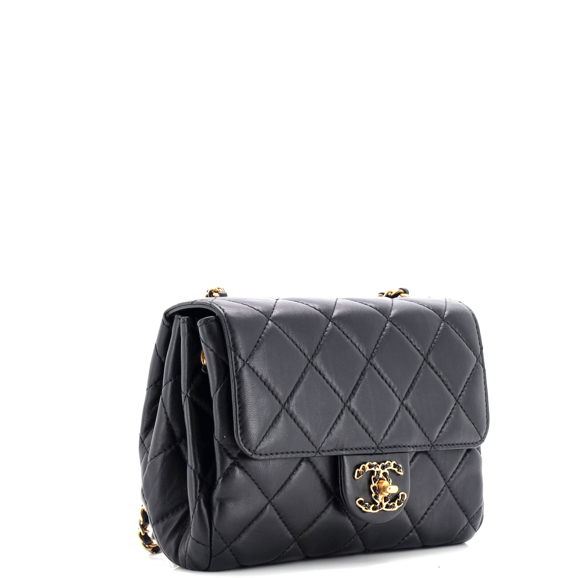 Chain Woven CC Square Accordion Flap Bag Quilted Lambskin Mini