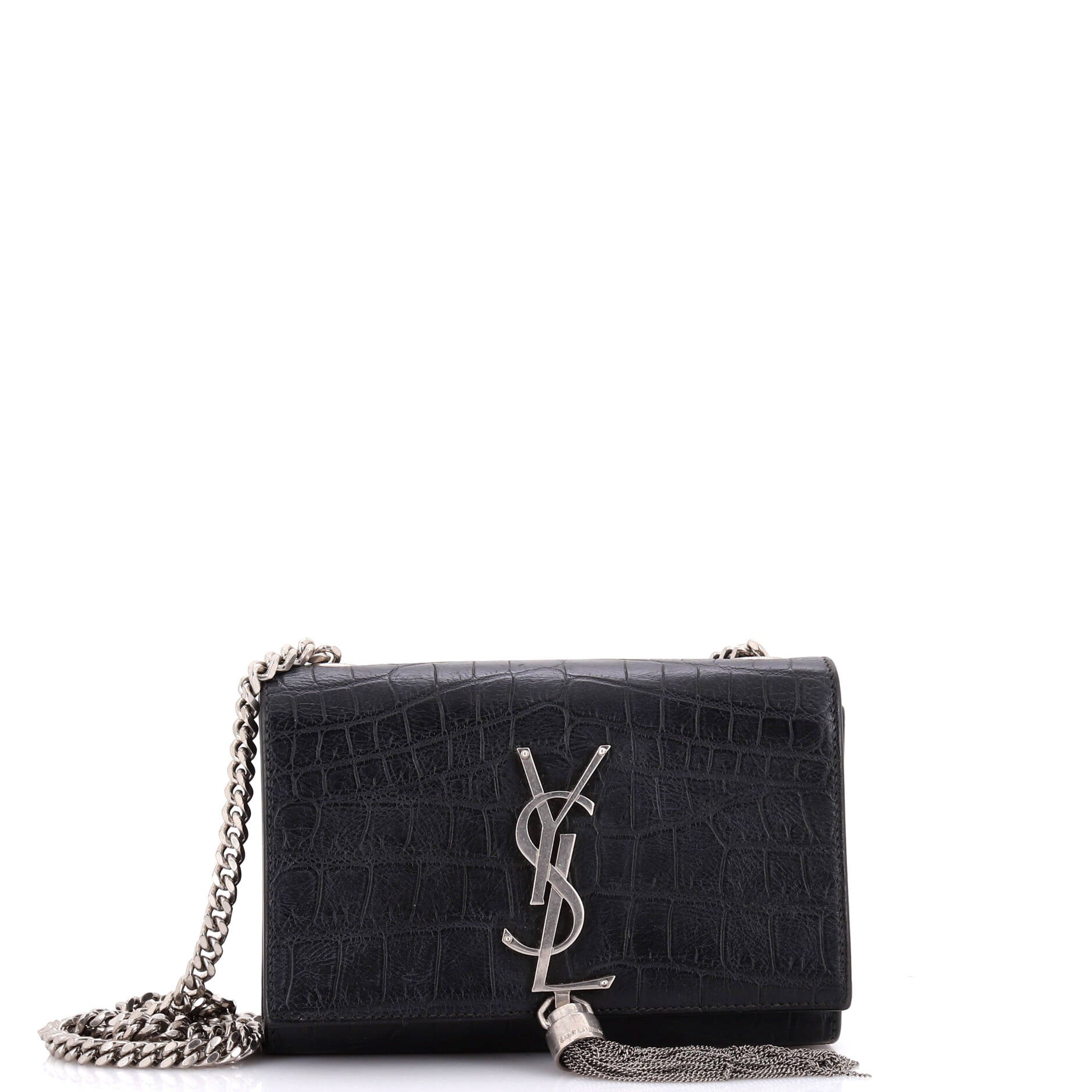Classic Monogram Tassel Crossbody Bag Crocodile Embossed Leather Small