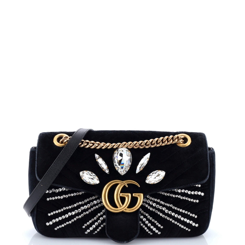GG Marmont Flap Bag Crystal Embellished Matelasse Velvet Medium
