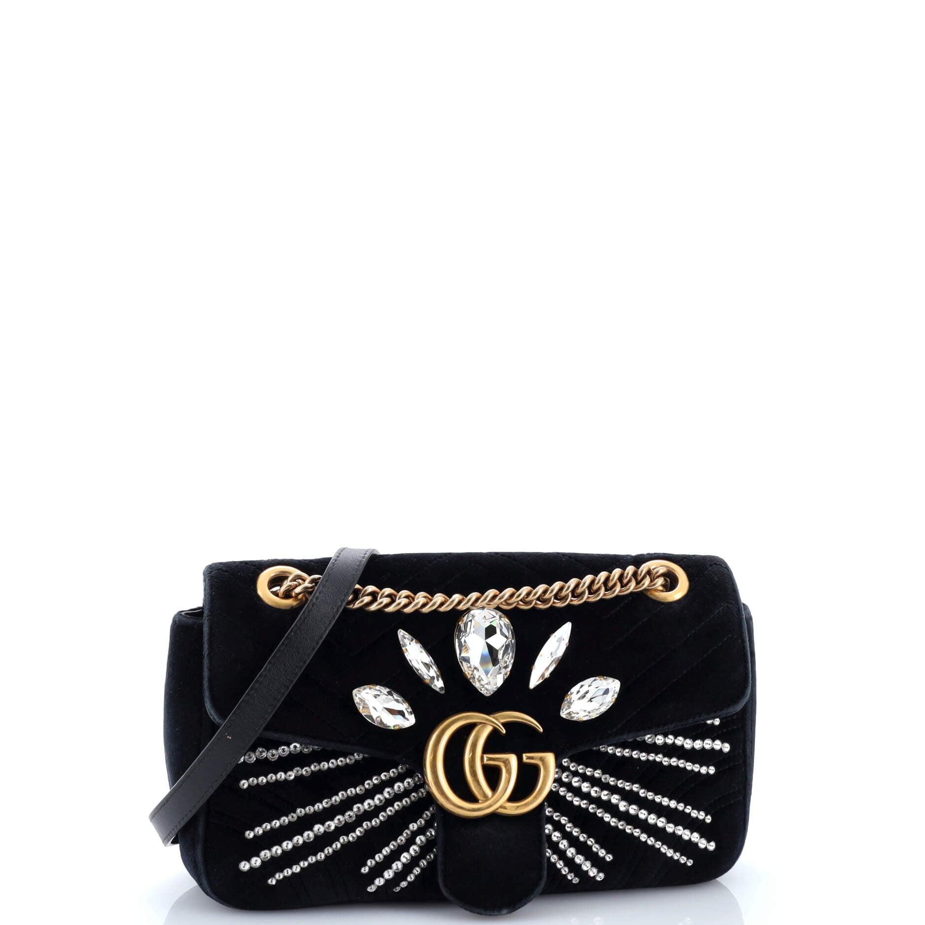 GG Marmont Flap Bag Crystal Embellished Matelasse Velvet Medium