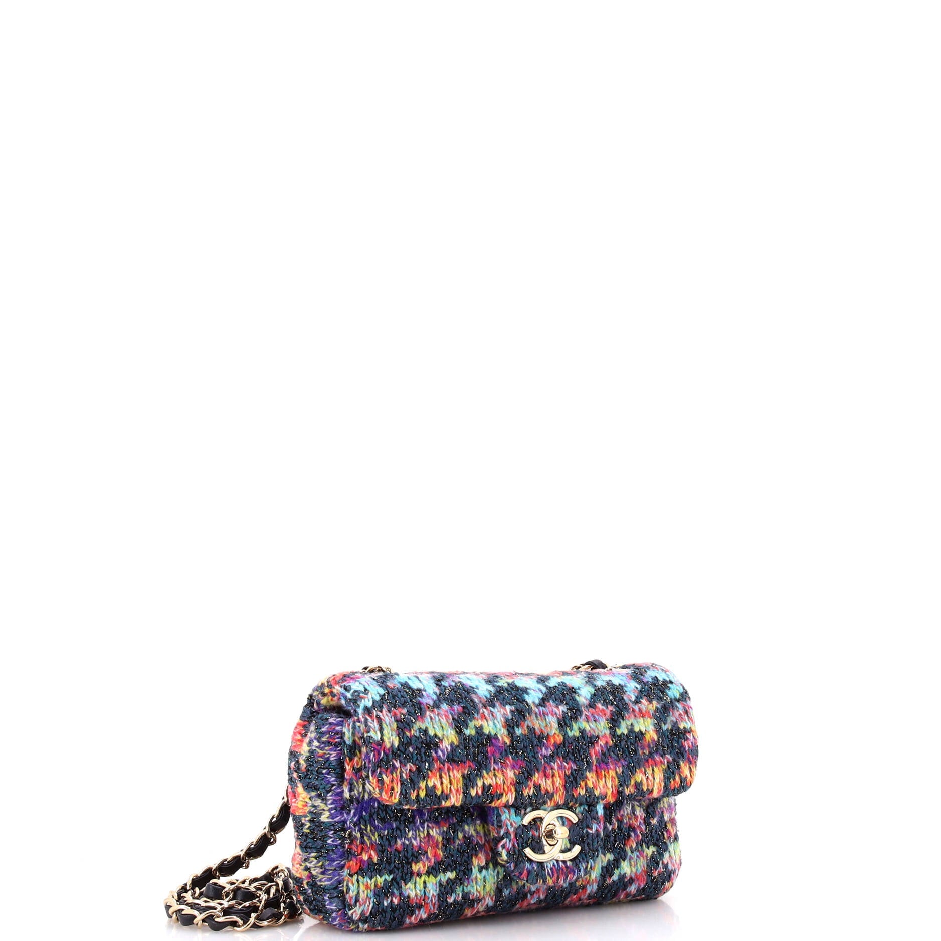 CC Chain Flap Bag Multicolor Knit Fabric Mini