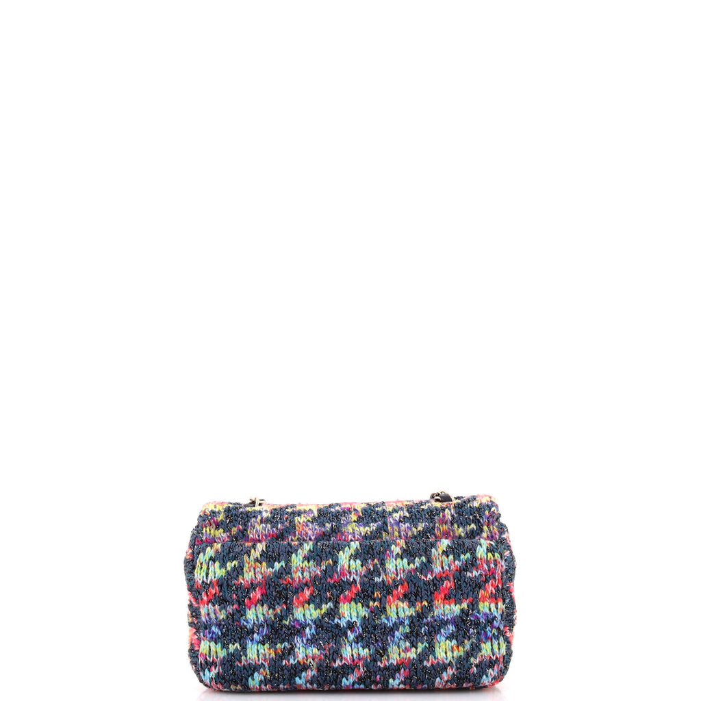 CC Chain Flap Bag Multicolor Knit Fabric Mini