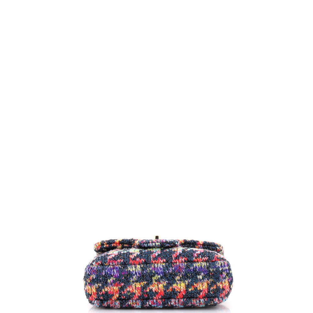 CC Chain Flap Bag Multicolor Knit Fabric Mini