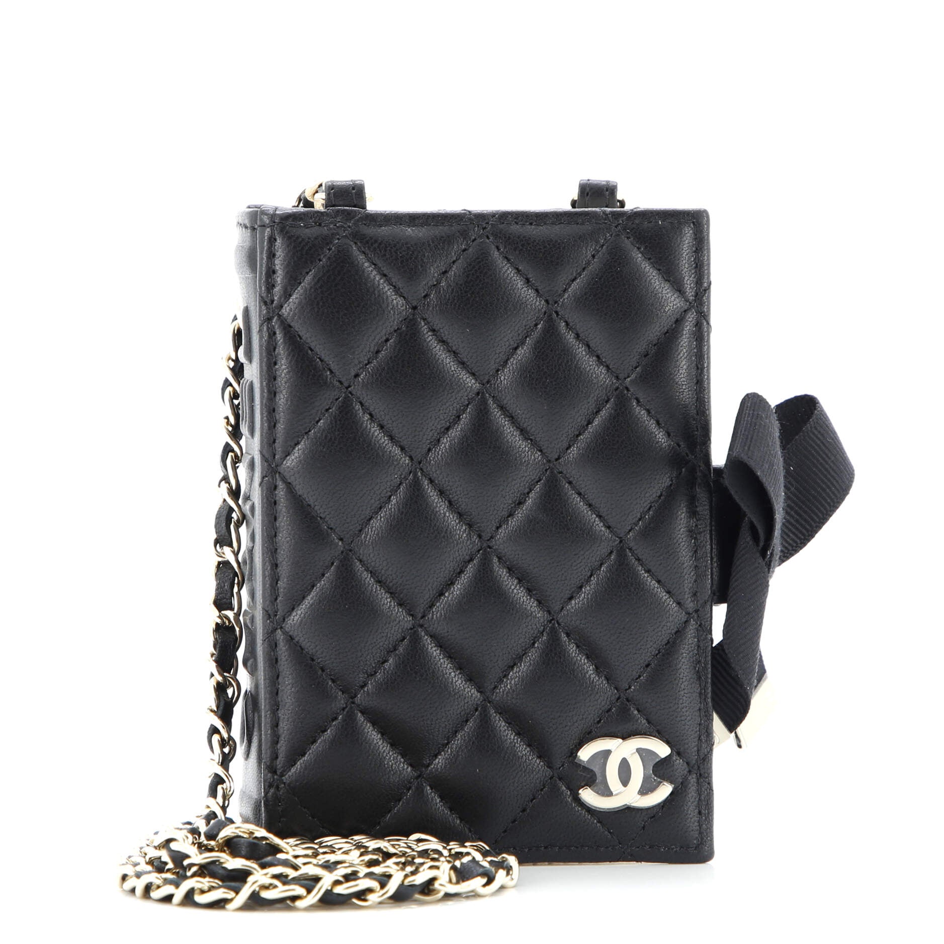 CC Book Card Holder with Chain Quilted Lambskin