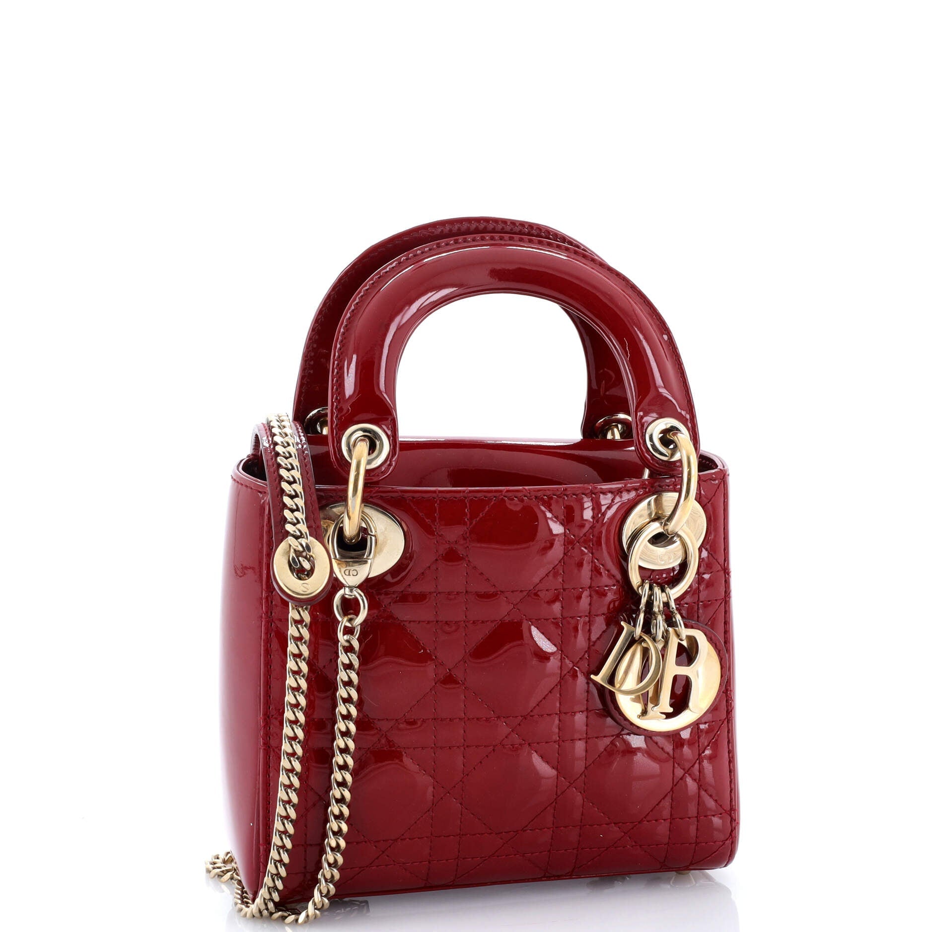 Lady Dior Chain Bag Cannage Quilt Patent Mini