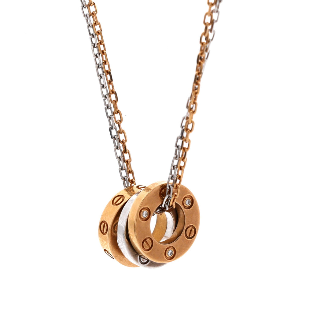 Love 3 Ring Pendant Necklace 18K Rose Gold and 18K White Gold with 6 Diamonds