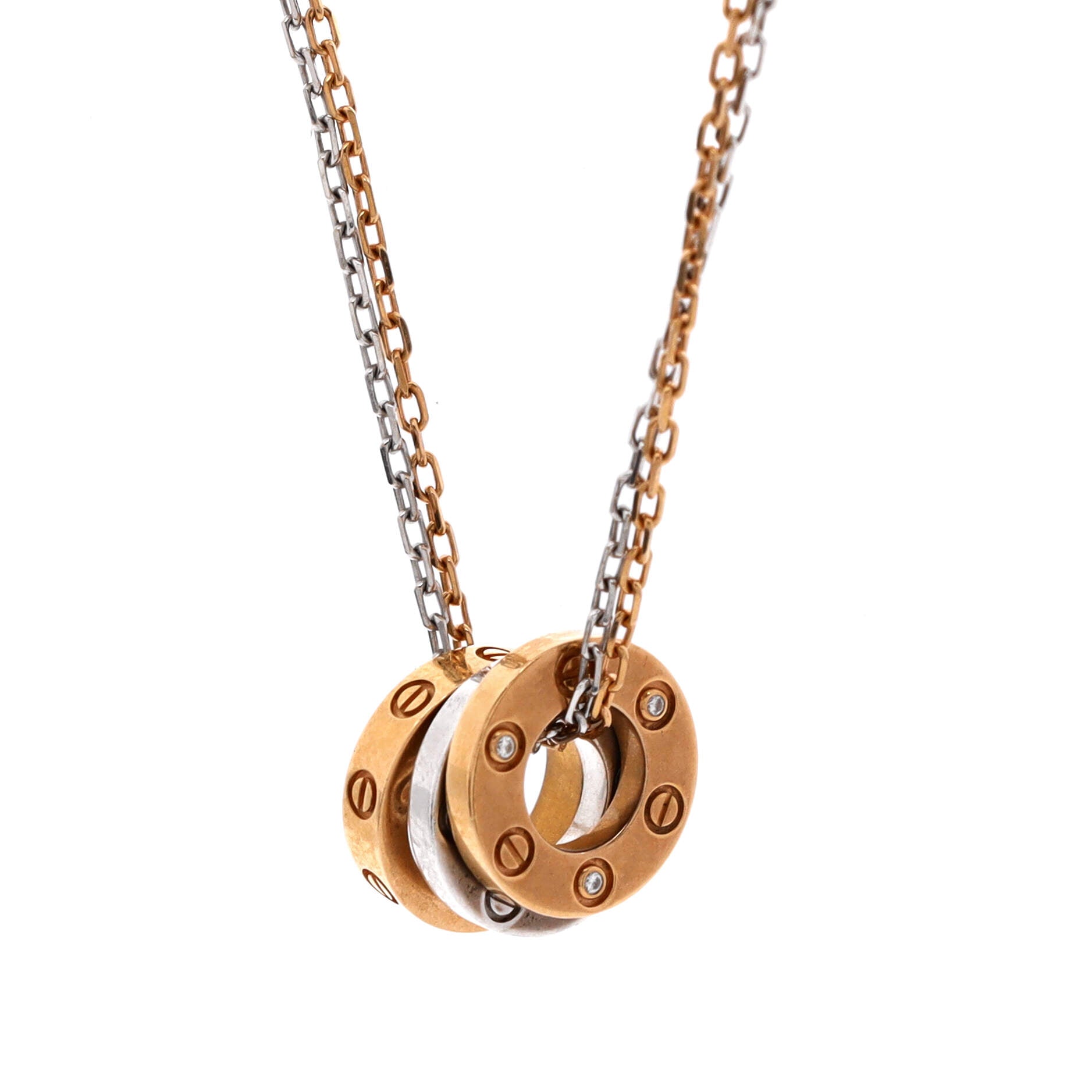 Love 3 Ring Pendant Necklace 18K Rose Gold and 18K White Gold with 6 Diamonds