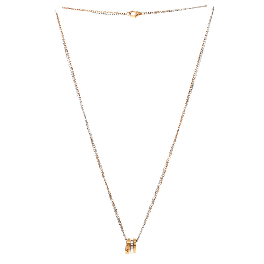 Love 3 Ring Pendant Necklace 18K Rose Gold and 18K White Gold with 6 Diamonds