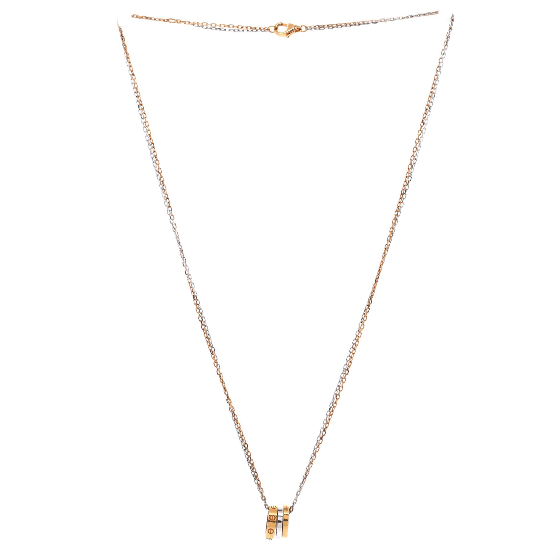 Love 3 Ring Pendant Necklace 18K Rose Gold and 18K White Gold with 6 Diamonds