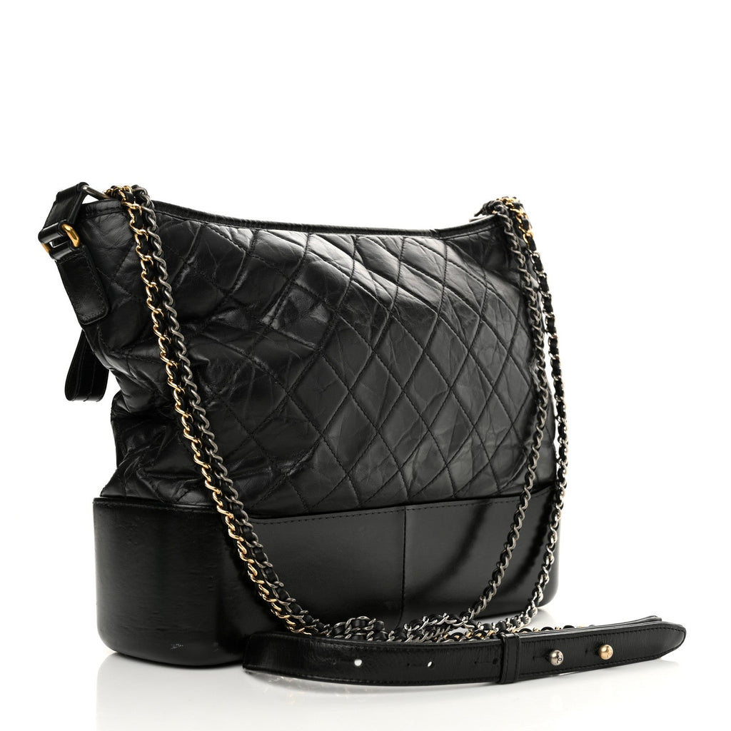 Aged Calfskin Quilted Large Gabrielle Hobo Black
