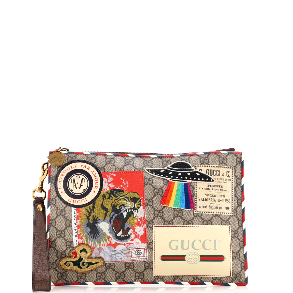 Courrier Pouch GG Coated Canvas with Applique