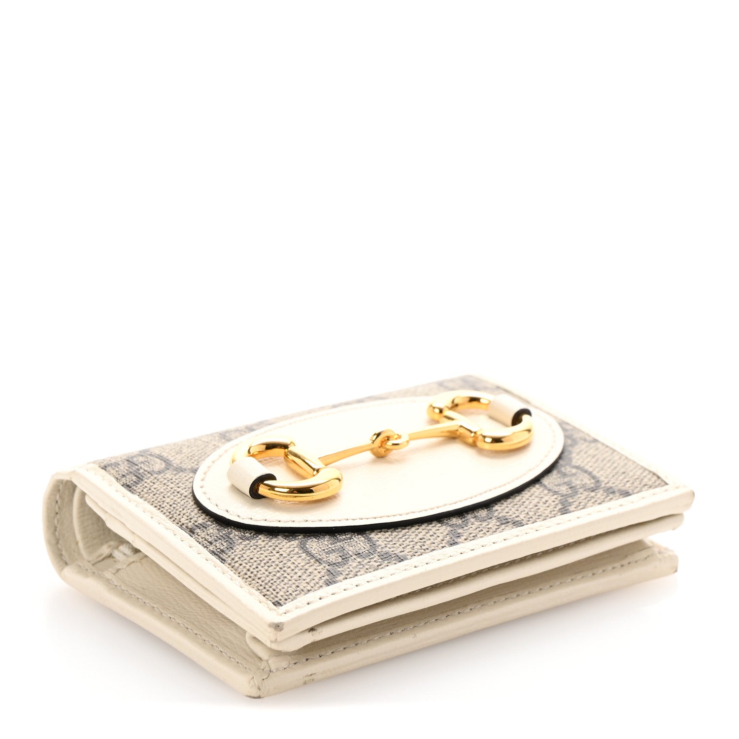GG Supreme Monogram Azalea Calfskin Horsebit 1955  Case Wallet Beige Ebony Mystic White