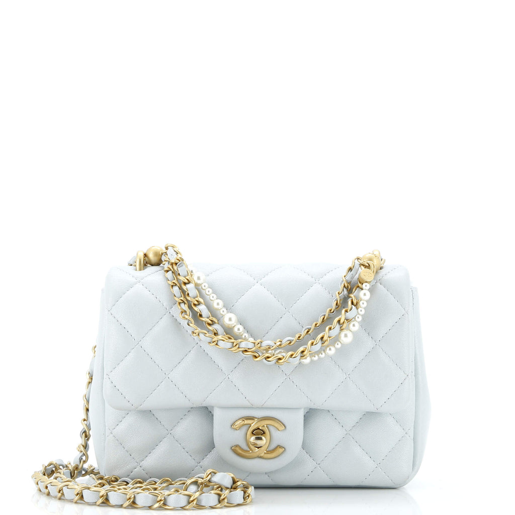 Pearl Twist Square Flap Bag Quilted Shiny Lambskin Mini