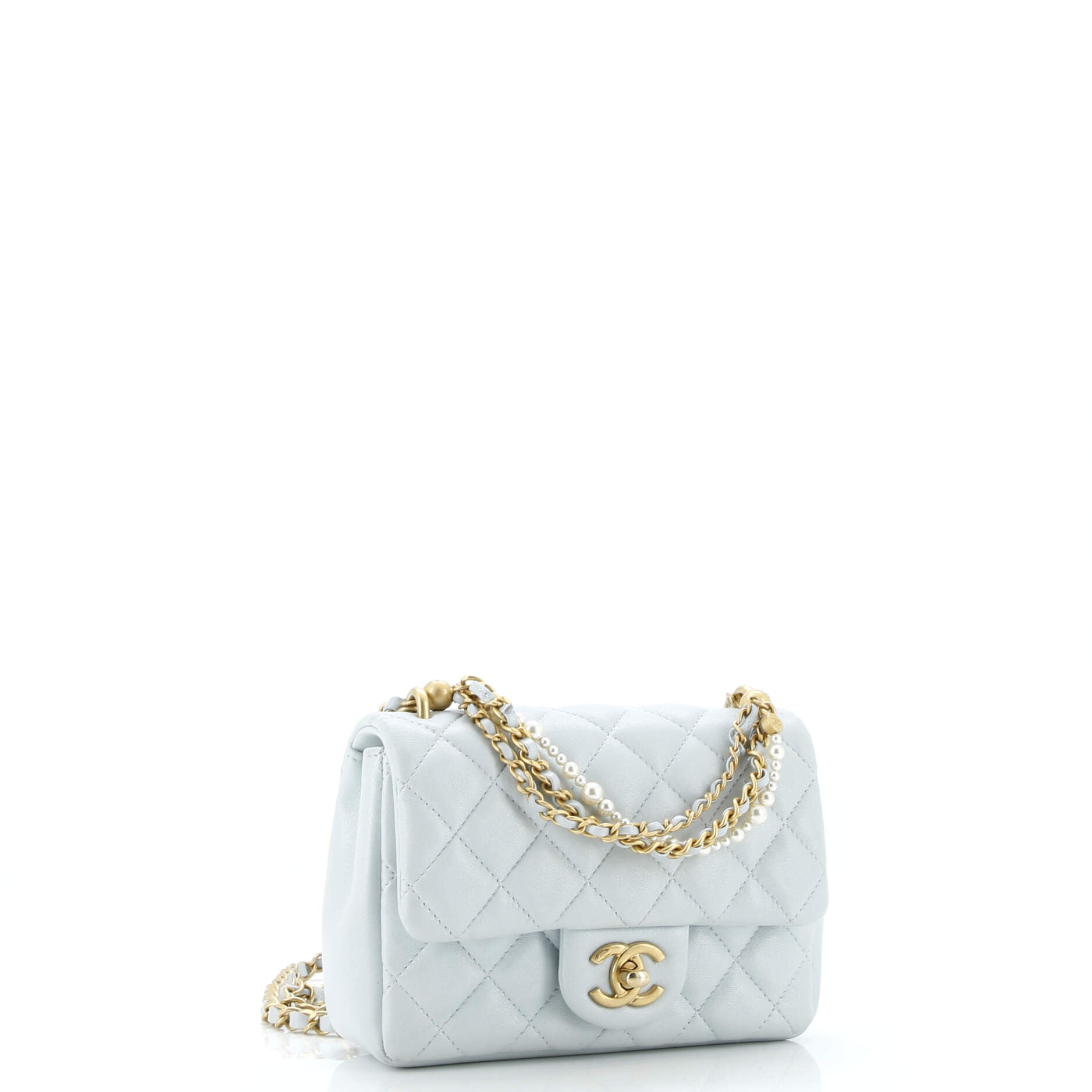 Pearl Twist Square Flap Bag Quilted Shiny Lambskin Mini