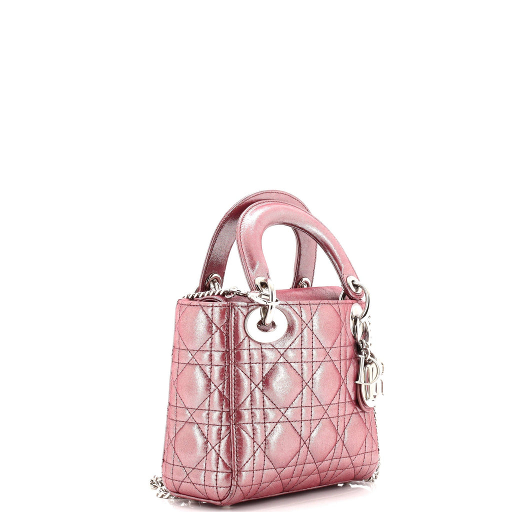 Lady Dior Chain Bag Cannage Quilt Iridescent Leather Mini
