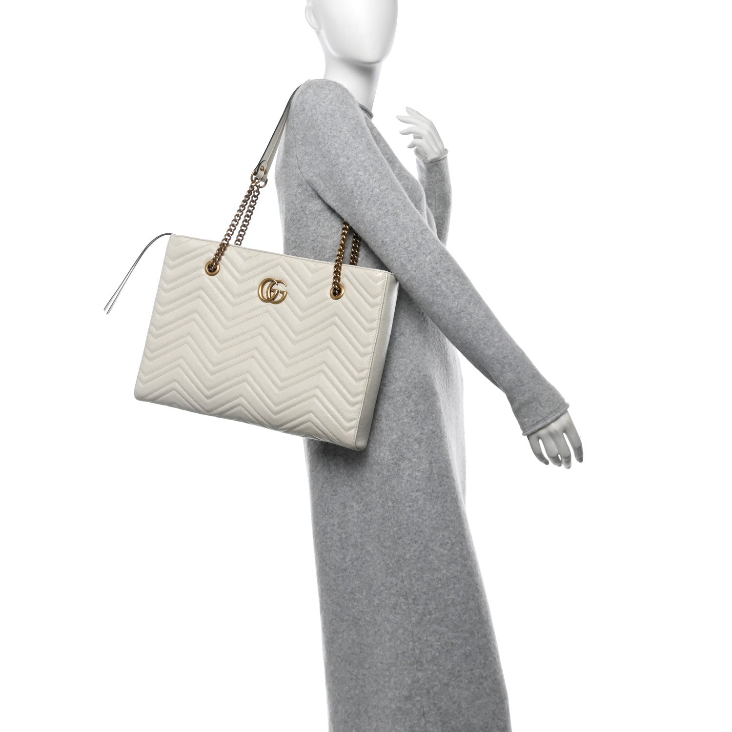 Vintage Calfskin Matelasse Medium GG Marmont Slim Tote White