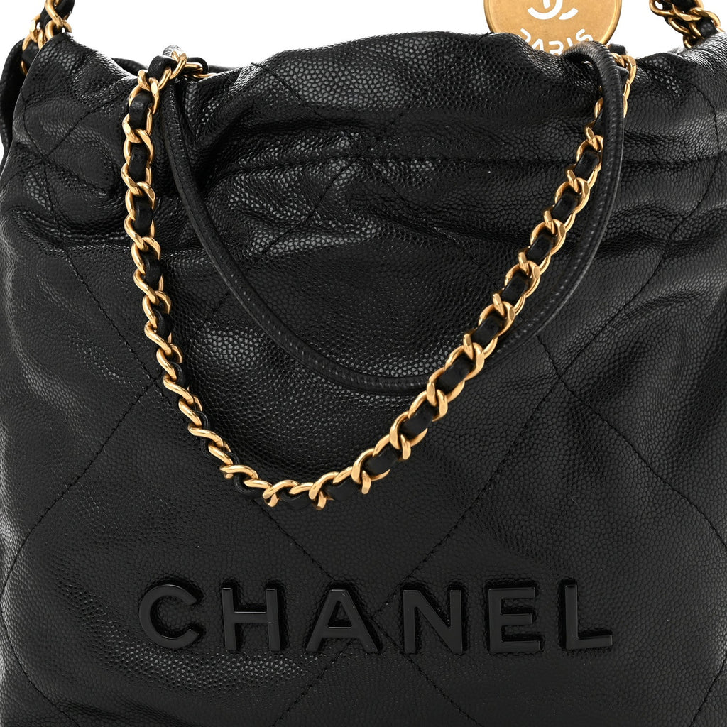 Shiny Caviar Quilted Monochrome Mini Chanel 22 Black