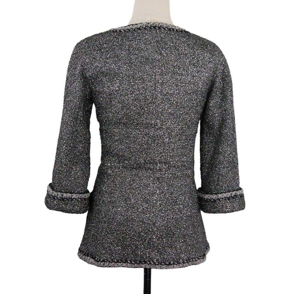 Chanel Coco Mark Button Lame Tweed Collarless Jacket
