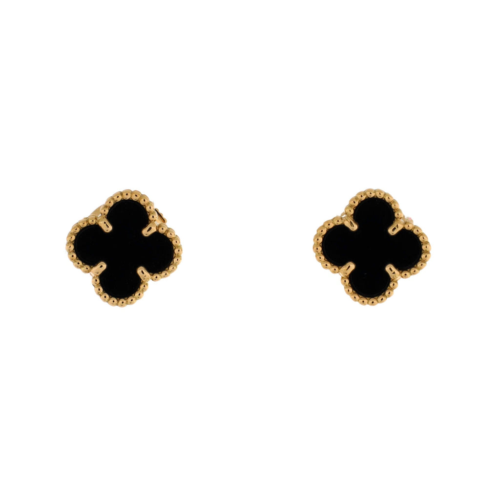 Sweet Alhambra Stud Earrings 18K Yellow Gold and Onyx