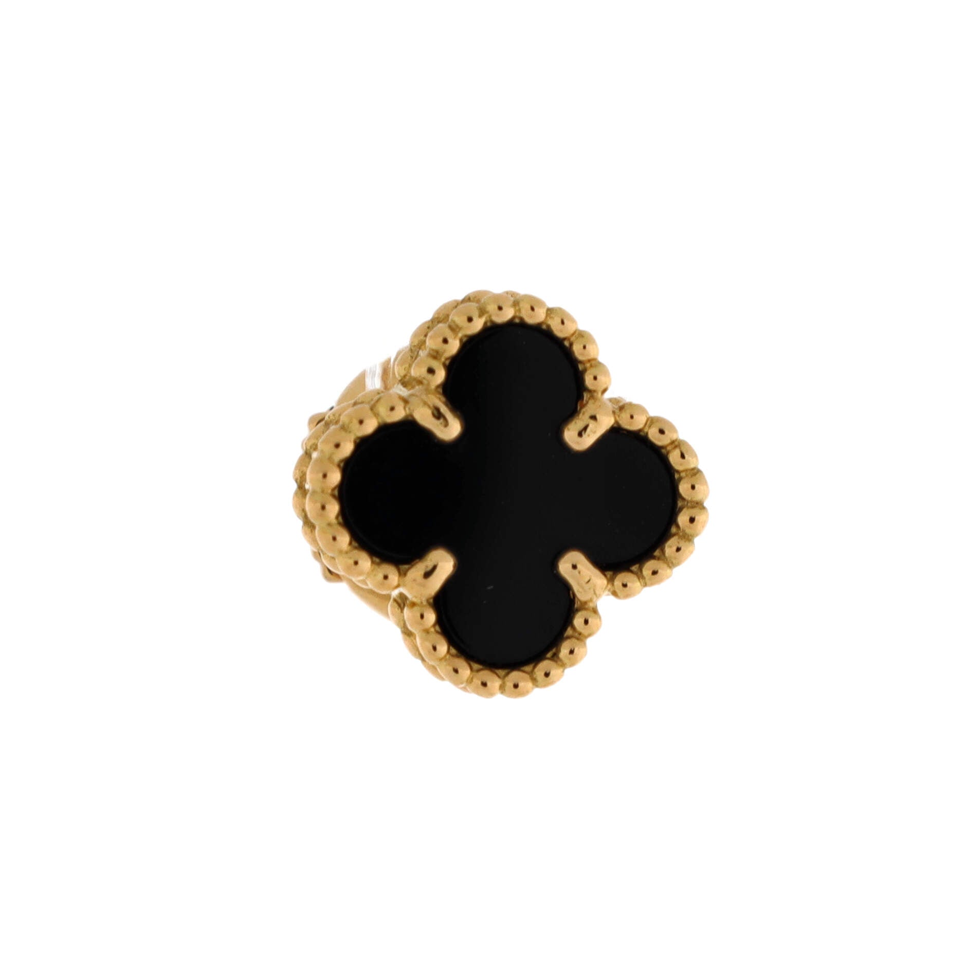 Sweet Alhambra Stud Earrings 18K Yellow Gold and Onyx