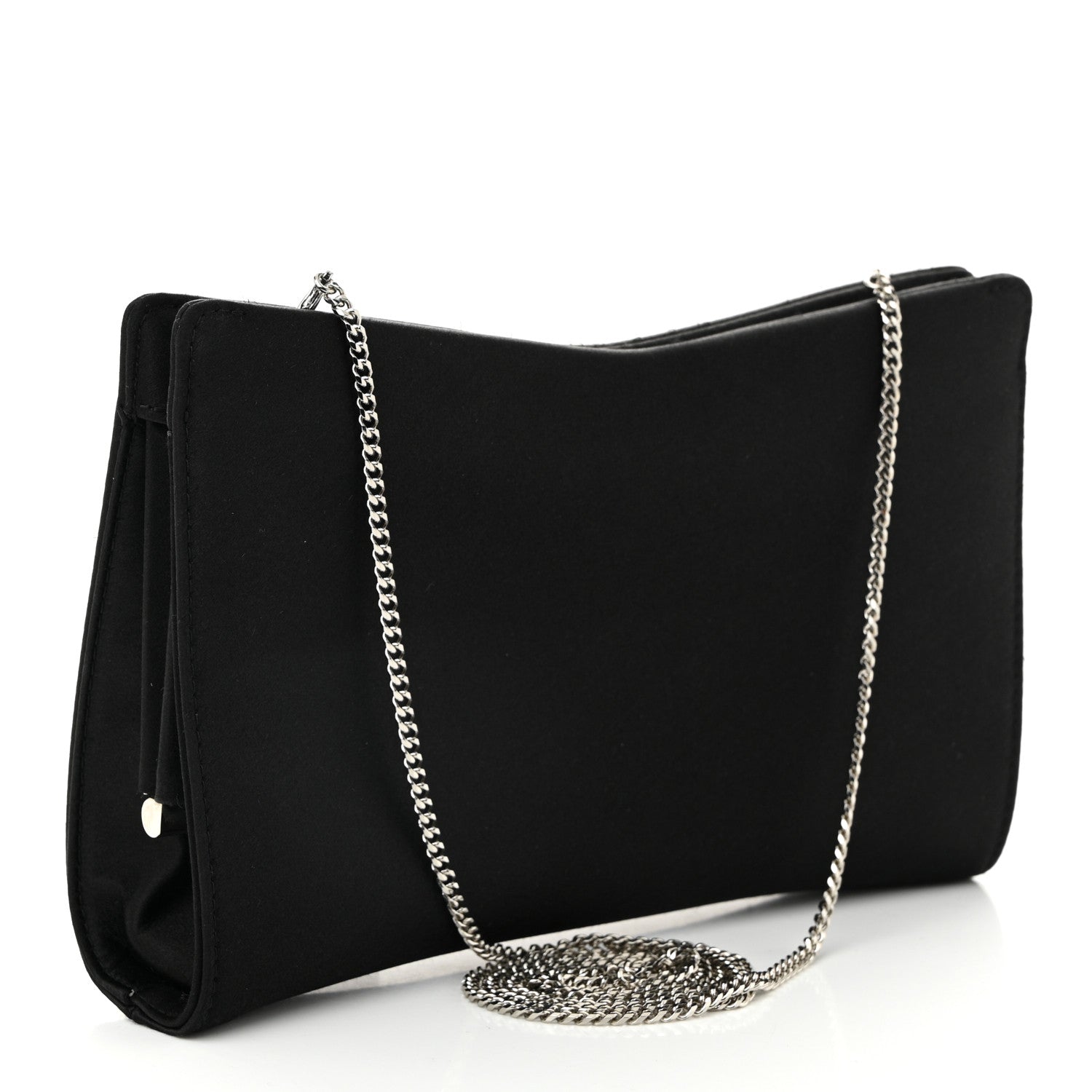 Satin Crystal Pearl Venus Clutch Black