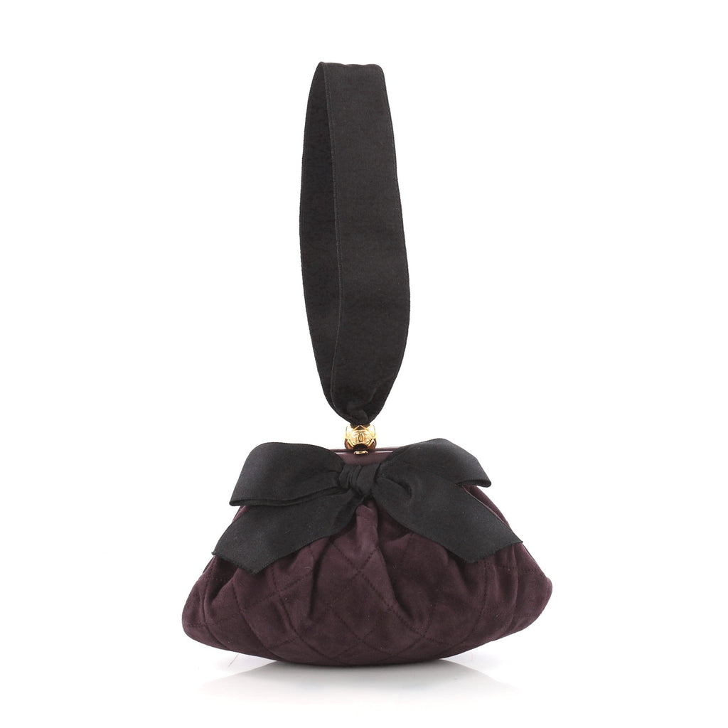 Vintage Bow Frame Clutch Quilted Suede Small