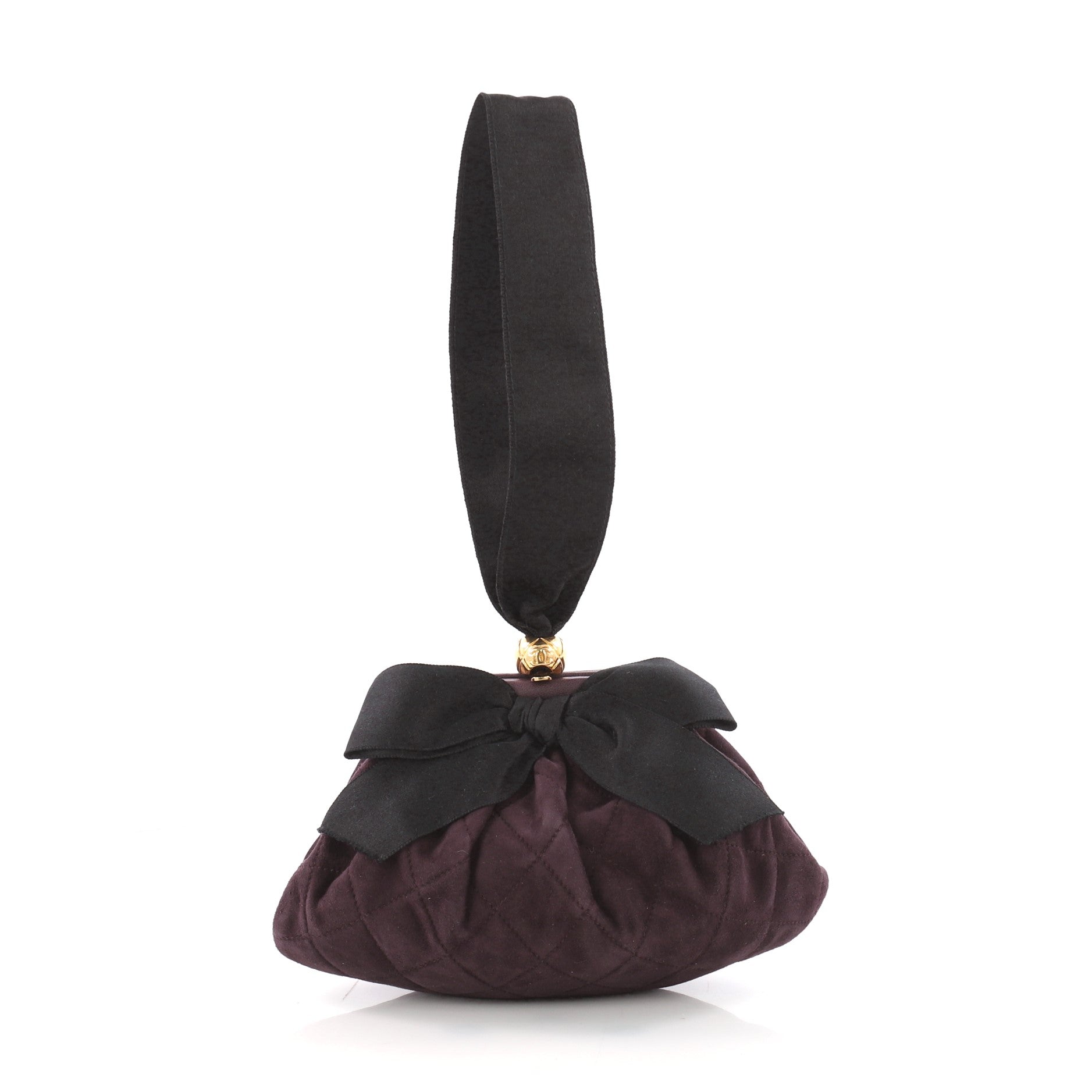 Vintage Bow Frame Clutch Quilted Suede Small