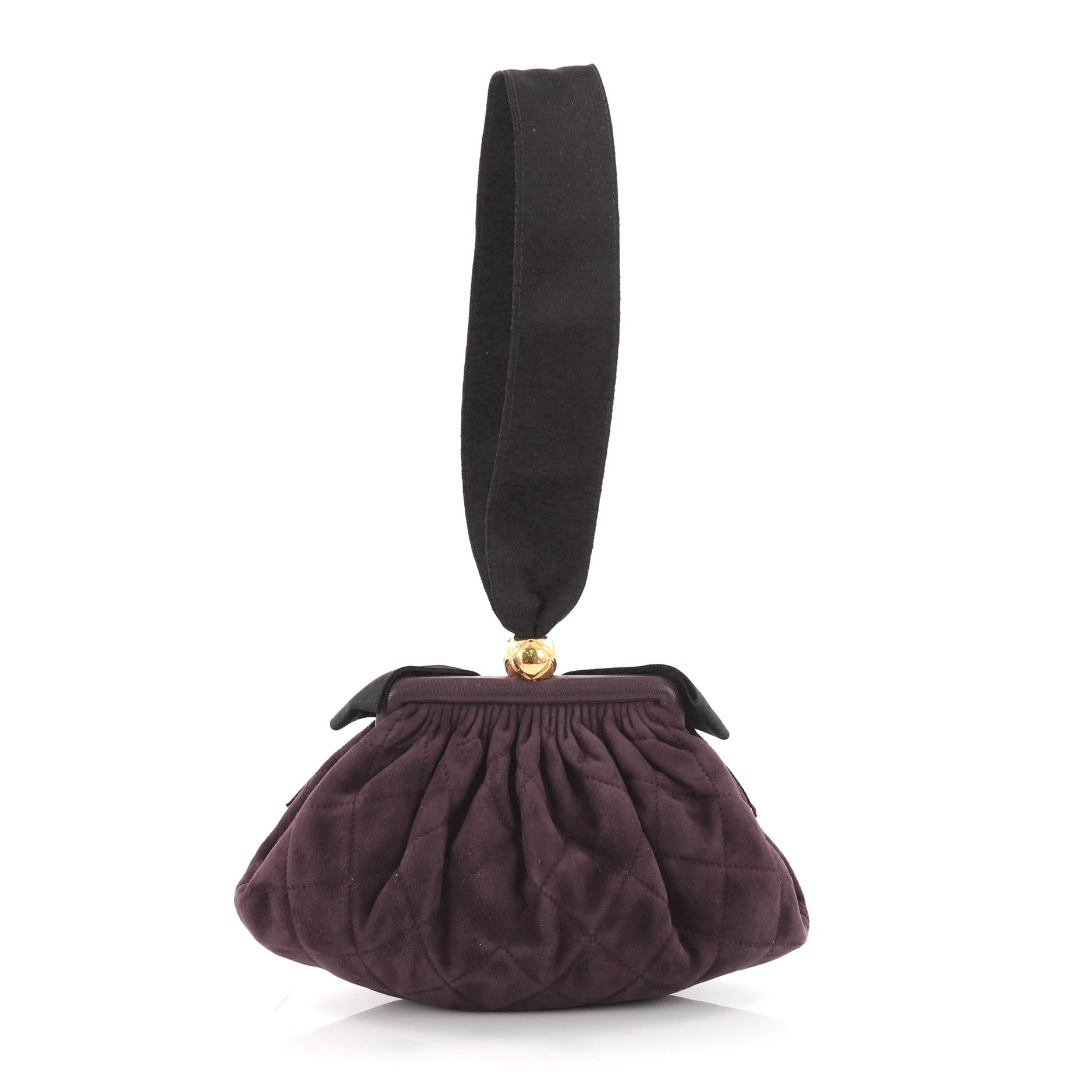 Vintage Bow Frame Clutch Quilted Suede Small