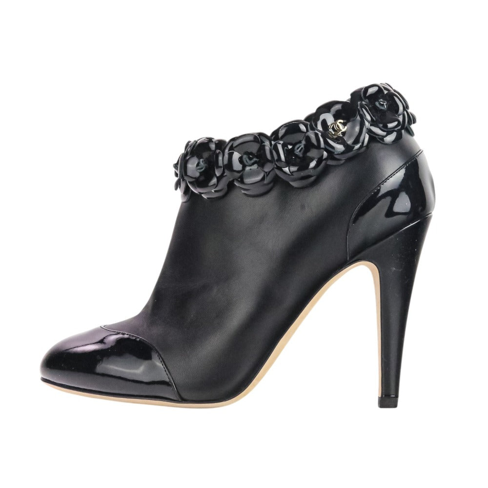 Chanel Camellia Patent Leather Short Boots