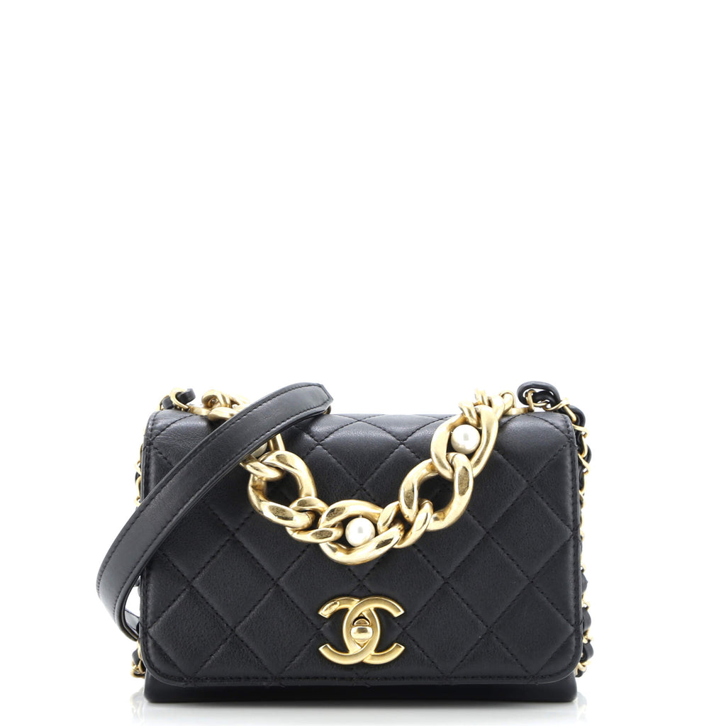 Pearl Boy Chain Flap Bag Quilted Calfskin Mini