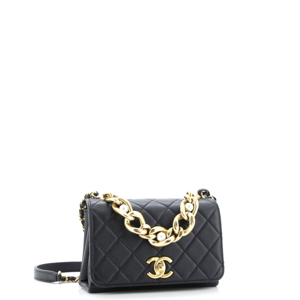 Pearl Boy Chain Flap Bag Quilted Calfskin Mini