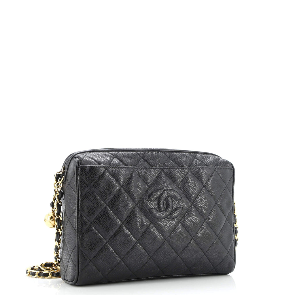 Vintage Diamond CC Camera Shoulder Bag Quilted Caviar Medium