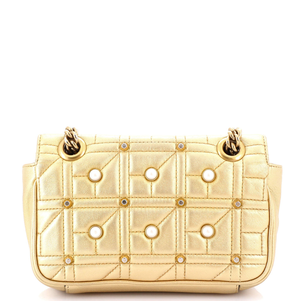 Pearly GG Marmont Flap Bag Embellished Matelasse Leather Mini