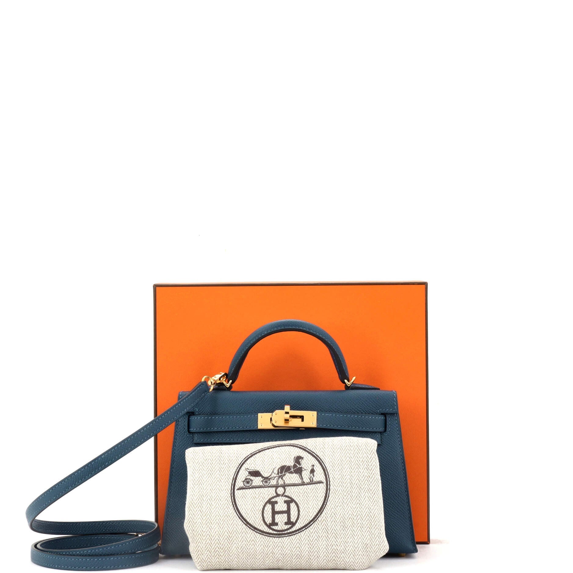 Kelly Mini II Bag Deep Blue Epsom with Gold Hardware 20