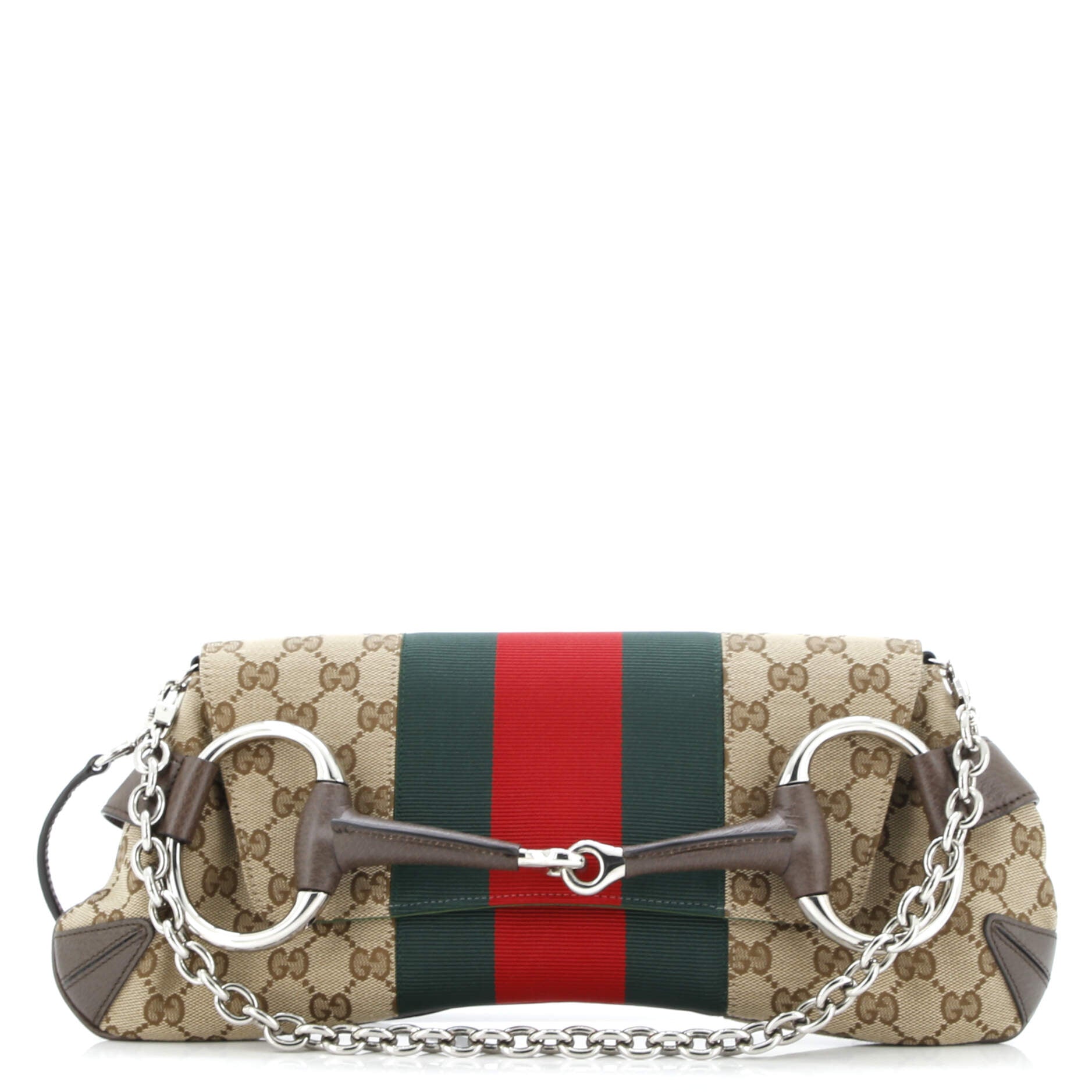 Horsebit NM Web Chain Clutch GG Canvas Medium