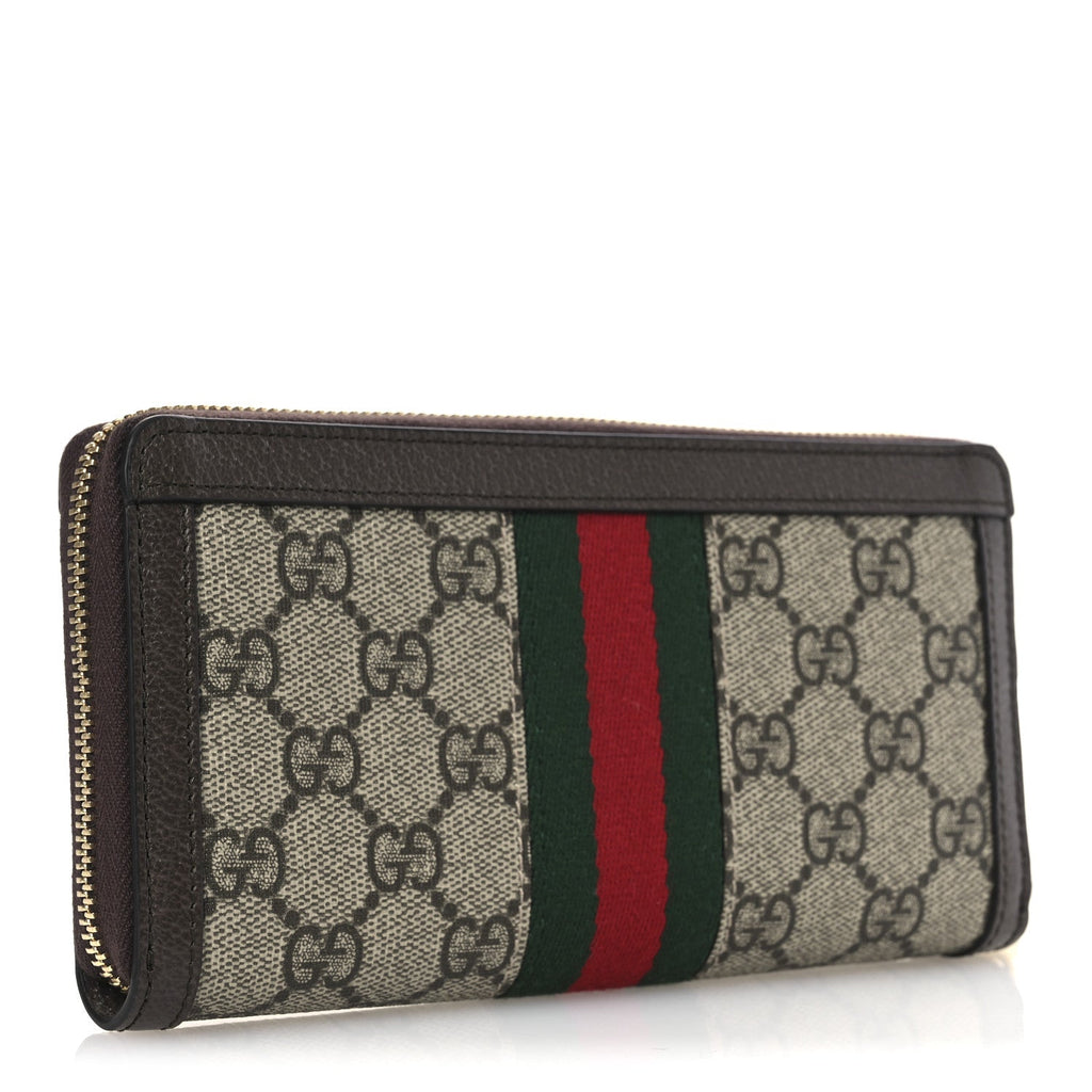 GG Supreme Monogram Web Ophidia Zip Around Wallet Brown