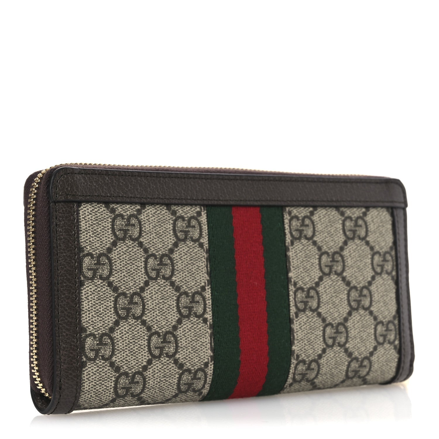 GG Supreme Monogram Web Ophidia Zip Around Wallet Brown