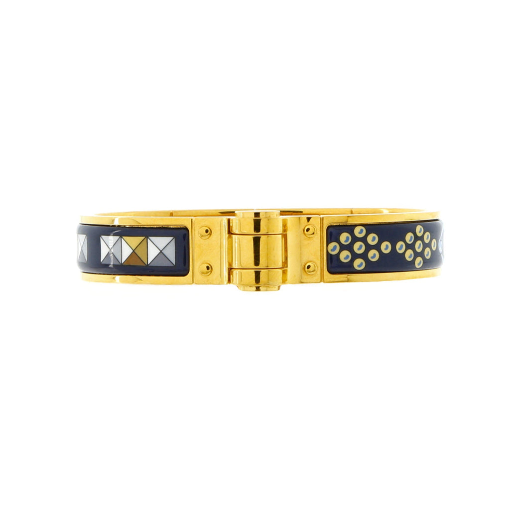 Hinged Bracelet Metal and Printed Enamel Wide