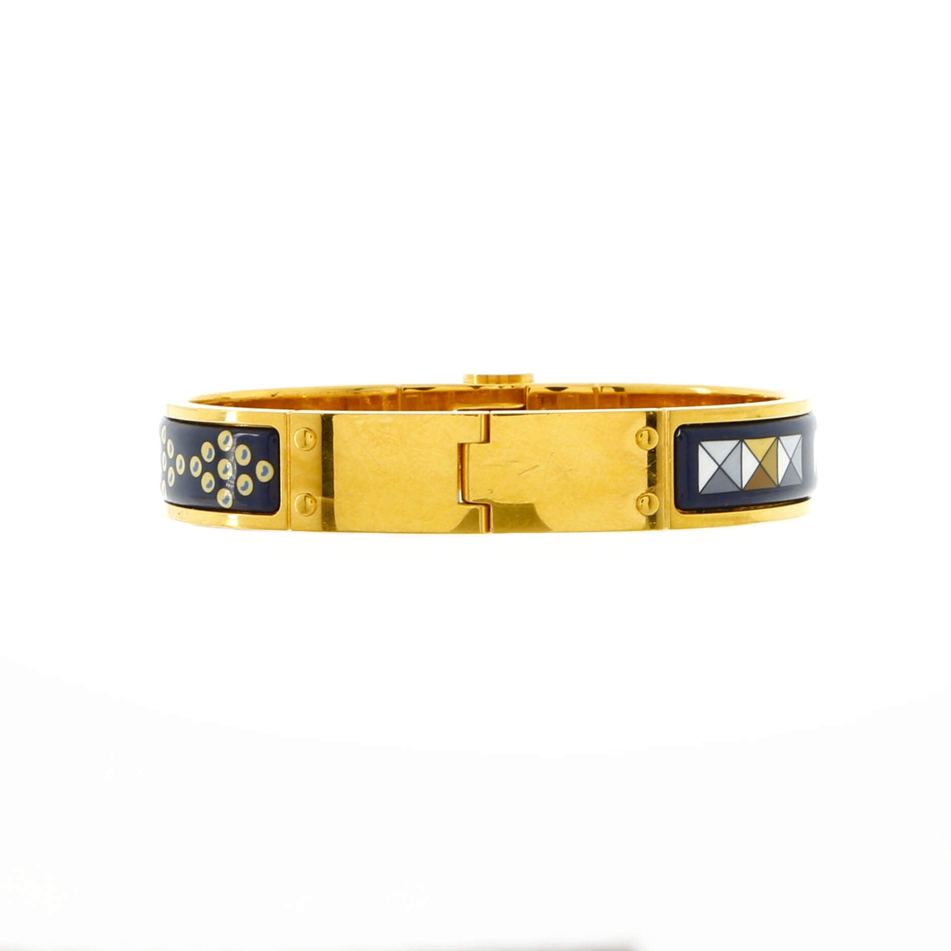 Hinged Bracelet Metal and Printed Enamel Wide