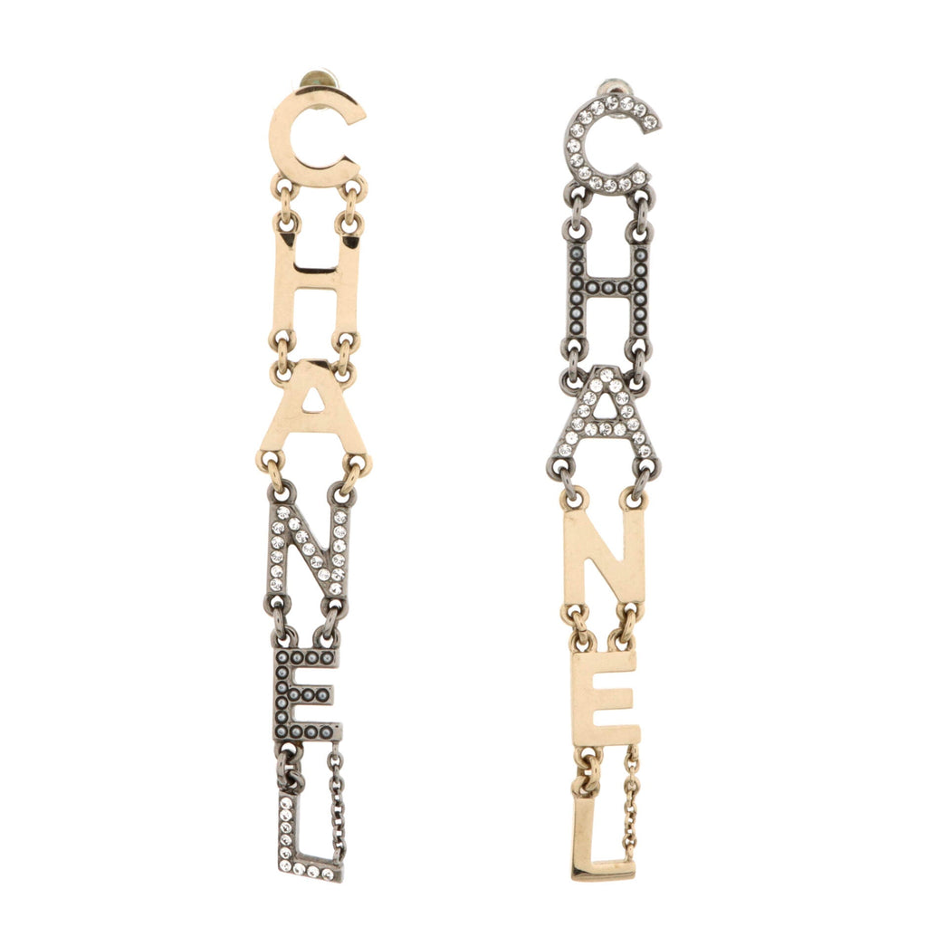 Logo Drop Earrings Metal with Crystals