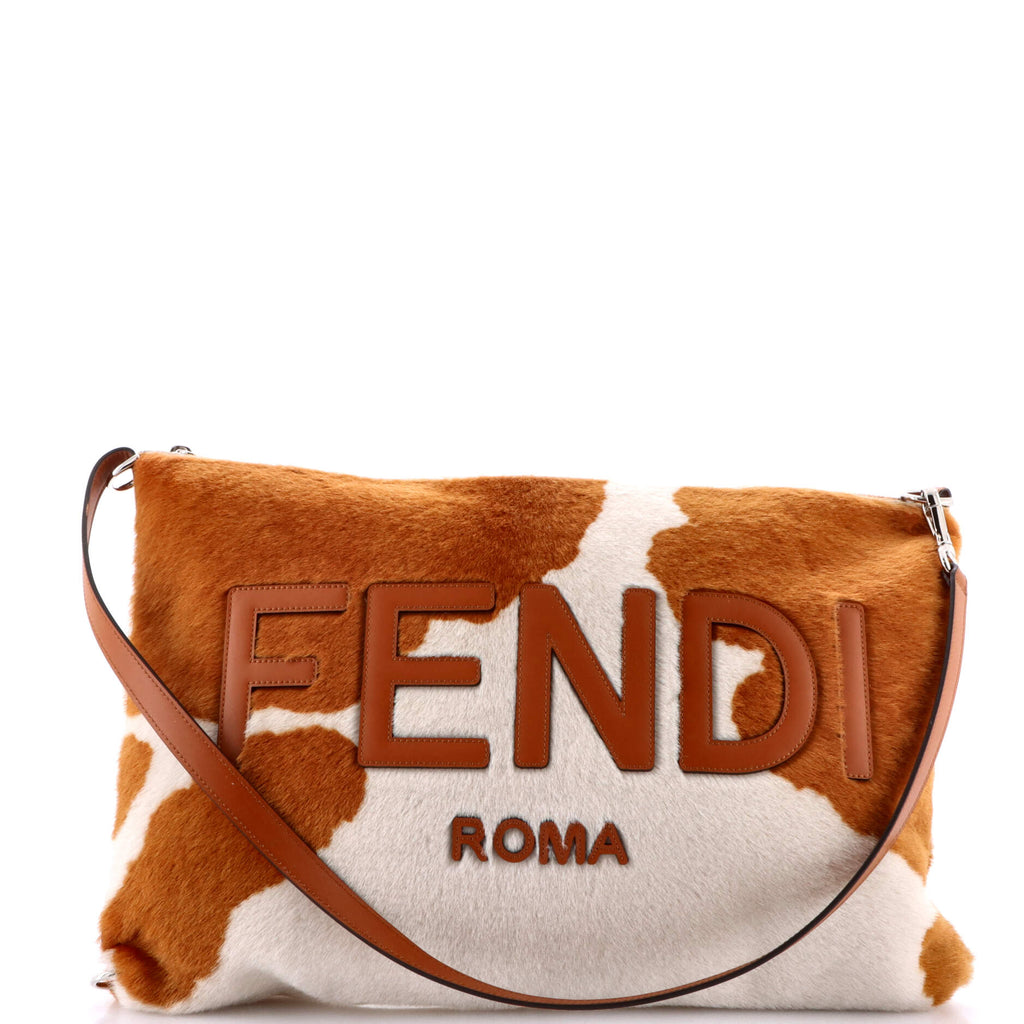 Convertible Logo Clutch with Strap Calf Hair Large