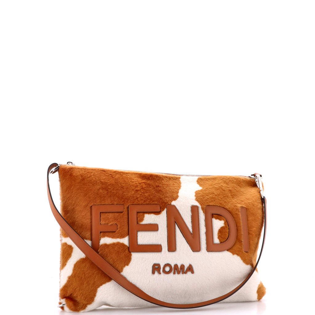 Convertible Logo Clutch with Strap Calf Hair Large