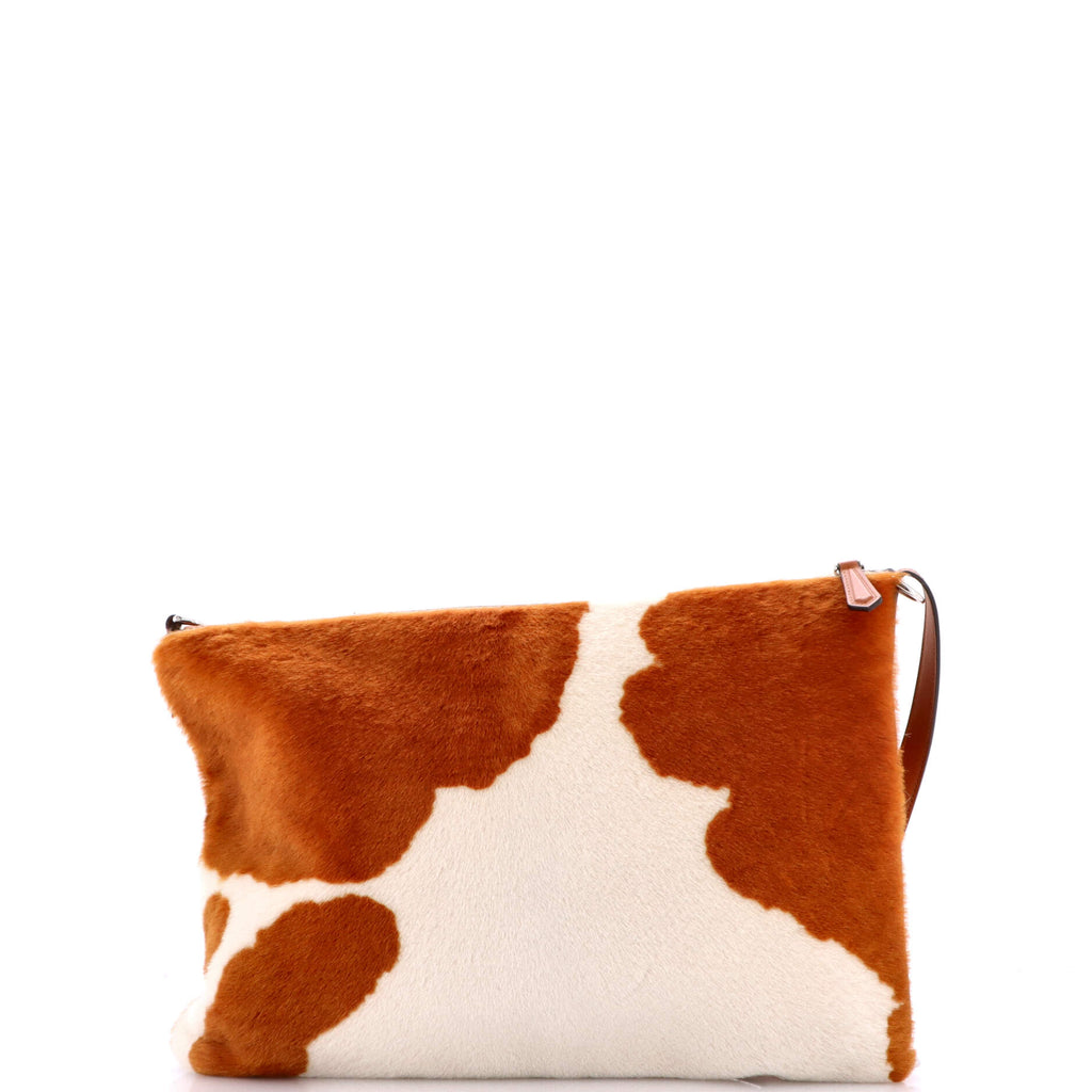 Convertible Logo Clutch with Strap Calf Hair Large