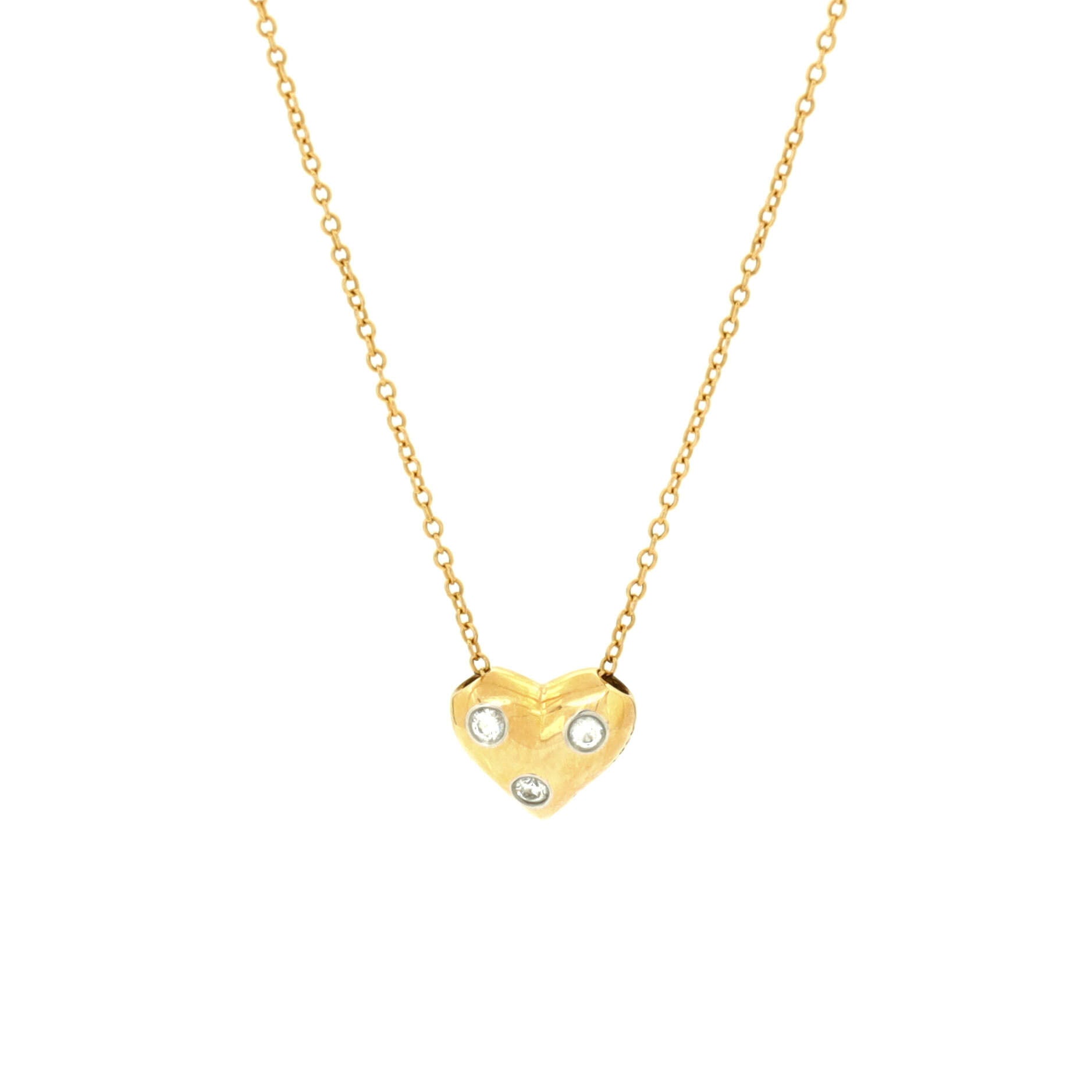 Etoile Heart 3 Diamond Pendant Necklace 18K Yellow Gold with Platinum and Diamonds