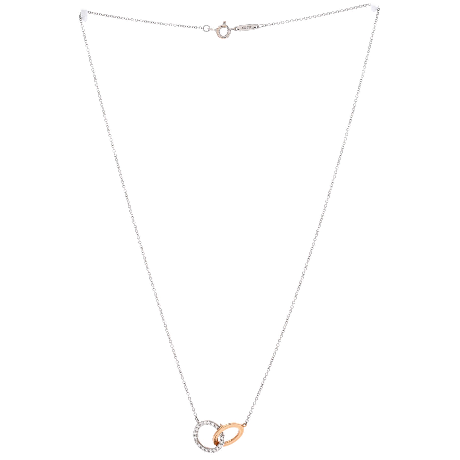 Interlocking Circles Pendant Necklace 18K White Gold and Rose Gold with Diamonds