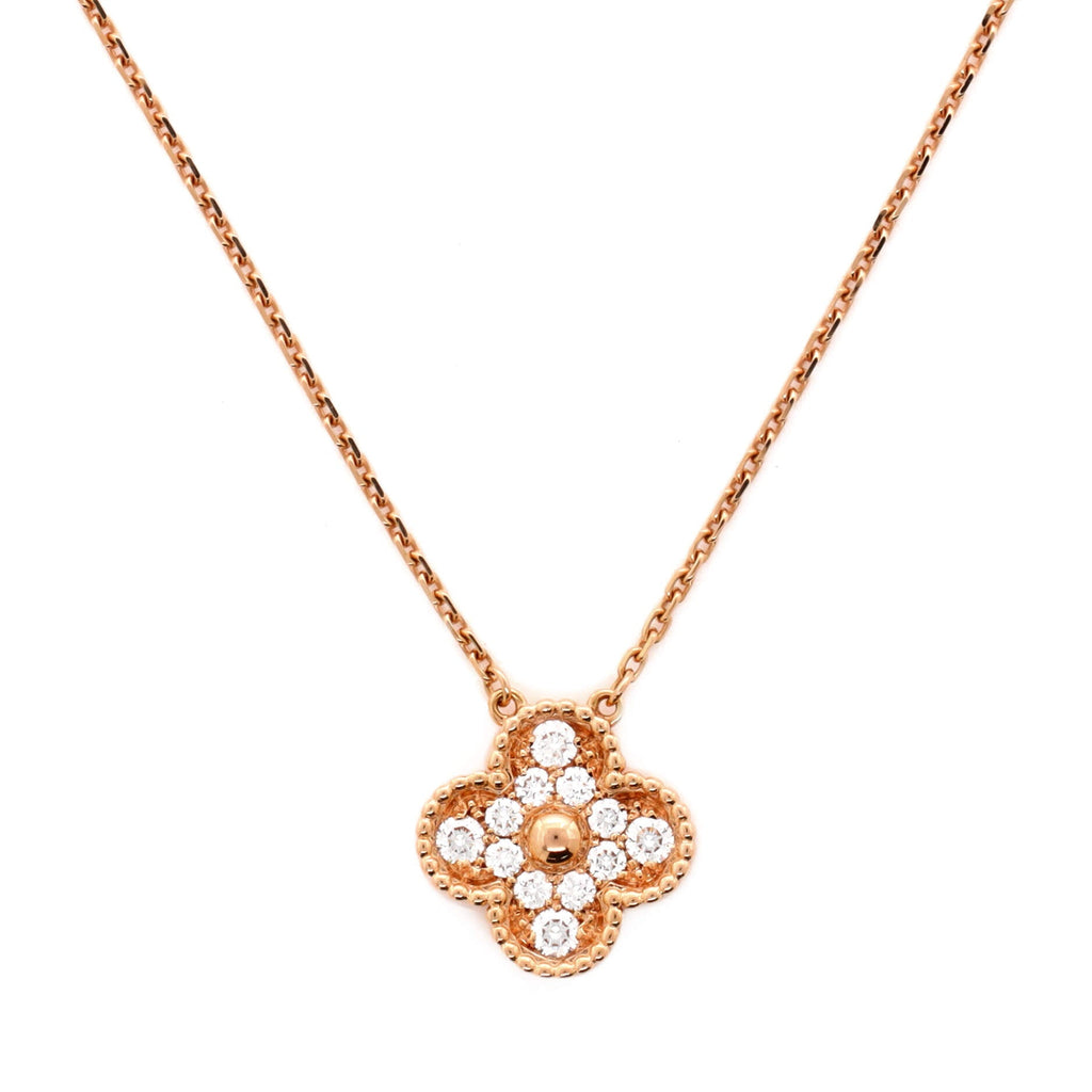 Vintage Alhambra Pendant Necklace 18K Rose Gold and Diamonds